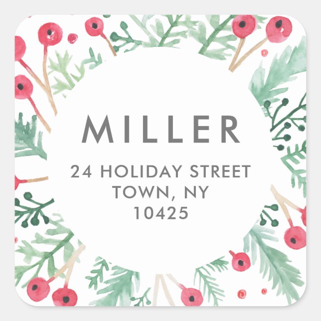Watercolor Berries Diamond Holiday Address Sticker (Front)