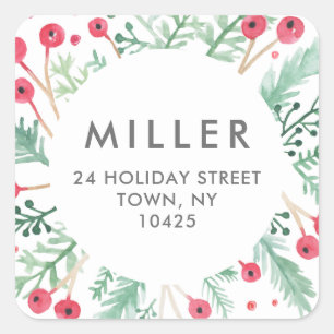 Watercolor Berries Diamond Holiday Address Sticker