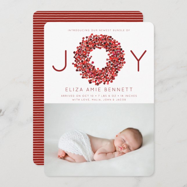 Watercolor Berries Holiday Birth Announcement (Front/Back)