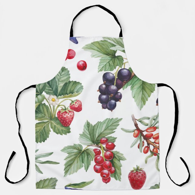 Watercolor Berries Illustration Seamless Pattern Apron (Front)