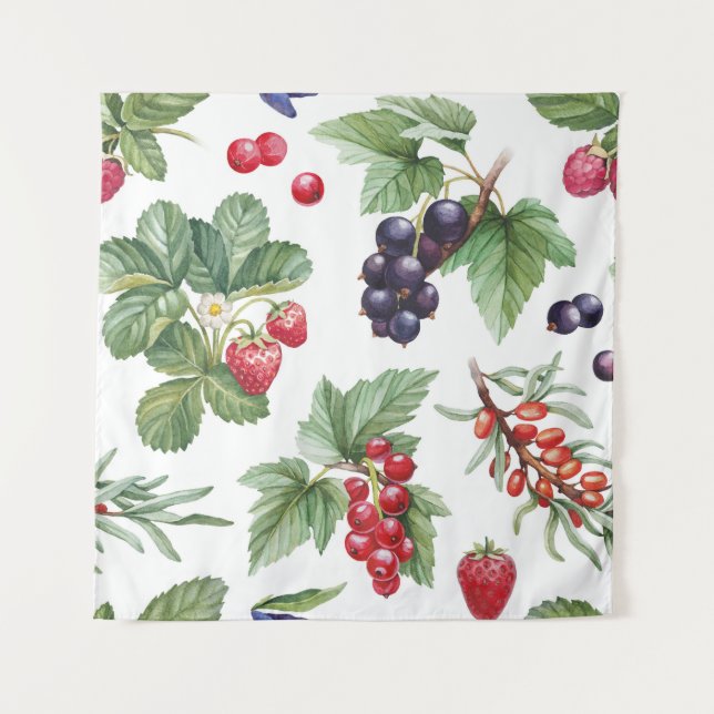 Watercolor Berries Illustration Seamless Pattern Tapestry (Front)