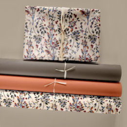 Watercolor Berries Leaves Fall Colours Brown Orang Wrapping Paper Sheet