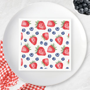 Watercolor Berries Pattern Strawberry Summer Party Napkin