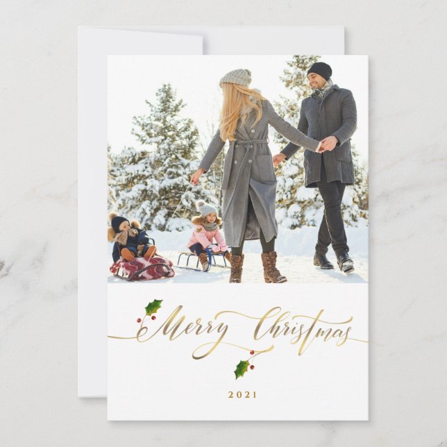 Watercolor Berries Photo Merry Christmas (Front)