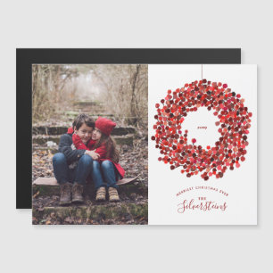 Watercolor Berries Wreath Christmas Holiday Magnetic Invitation