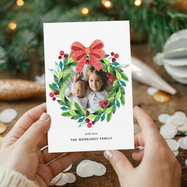 Watercolor Berry and Holly Wreath Holiday Card (Watercolor Berry and Holly Wreath Holiday Card)