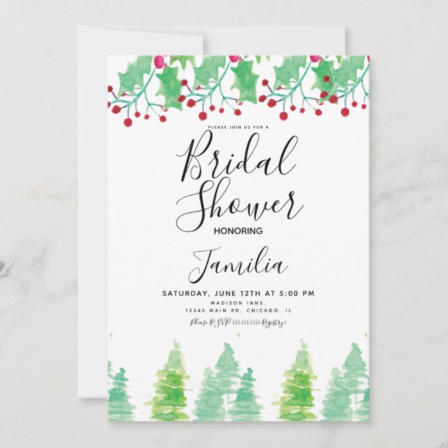  Watercolor Berry and Trees Painted Bridal Shower  Invitation (Front)