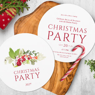 Watercolor Berry Branch Christmas Party Invitation