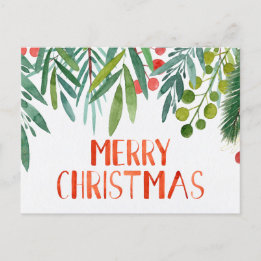 Watercolor Berry & Branch  Holiday Postcard