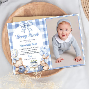 Watercolor Berry Sweet 1st Birthday Party Photo  Invitation