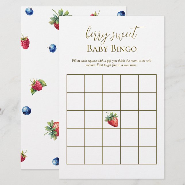 Watercolor Berry Sweet Baby Shower Bingo Game (Front/Back)