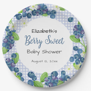 Watercolor Berry Sweet Blue Baby Shower Paper Plate