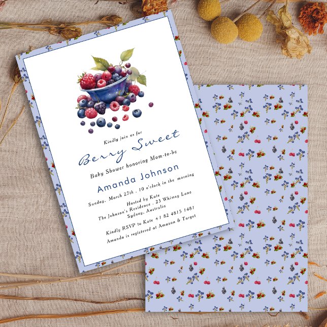 Watercolor Berry Sweet Blueberries Baby Shower Invitation (Creator Uploaded)