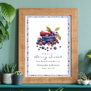 Watercolor Berry Sweet Blueberries Baby Shower Poster