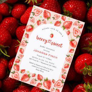 Watercolor Berry Sweet Strawberries Baby Shower Invitation
