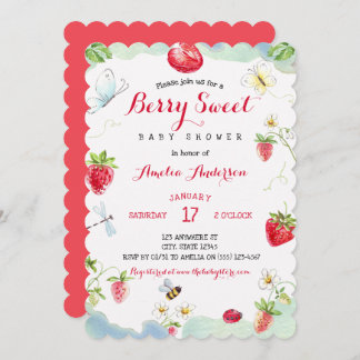 Watercolor Berry Sweet Strawberries Baby Shower Invitation