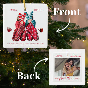 Watercolor Best Friends One Photo Match My Crazy Ceramic Ornament