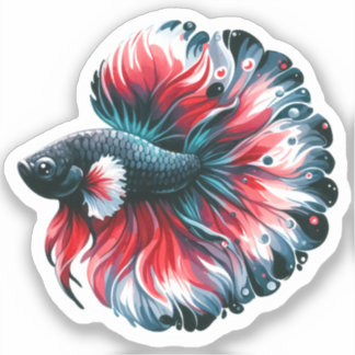 Watercolor Betta Fish Black White and Red