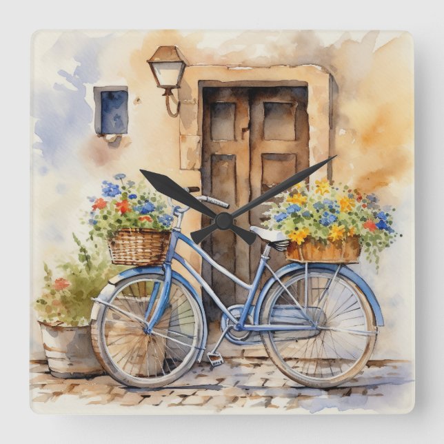 Watercolor Bicycle Art Wall Clock (Front)