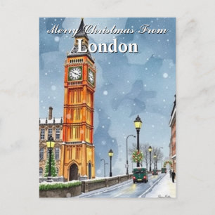 Watercolor Big Ben London Christmas Holidays Postcard