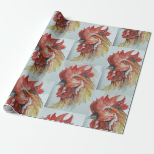 Watercolor big rooster head  wrapping paper
