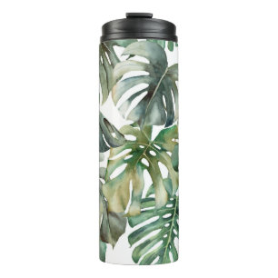Watercolor big seamless pattern with tropical mons thermal tumbler