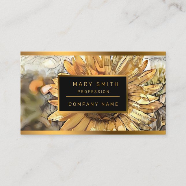 Watercolor Big Sunflower Elegant Collection Business Card (Front)