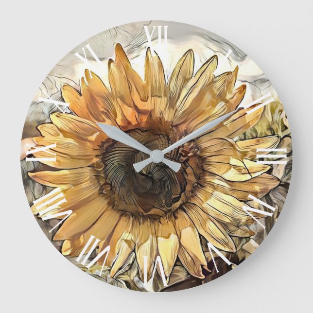 Watercolor Big Sunflower Elegant Collection Large Clock (Front)