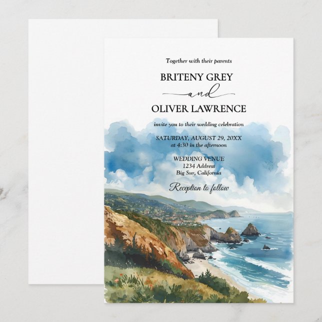 Watercolor Big Sur California Coast Wedding Invitation (Front/Back)
