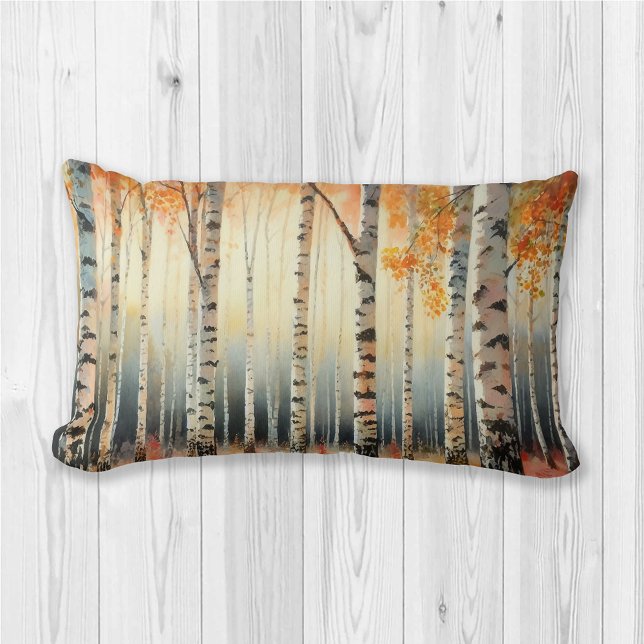 Watercolor Birch Trees in Autumn Lumbar Cushion (Creator Uploaded)