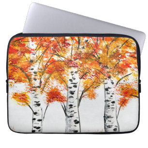 Watercolor Birches Trees Fall Autumn orange Leaves Laptop Sleeve