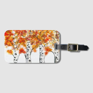 Watercolor Birches Trees Fall Autumn orange Leaves Luggage Tag
