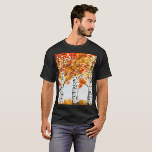 Watercolor Birches Trees Fall Autumn orange Leaves T-Shirt