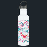 Watercolor Bird and Floral 710 Ml Water Bottle<br><div class="desc">Red,  pink,  purple and teal birds and flowers on a white background.  Original art by Nic Squirrell.</div>