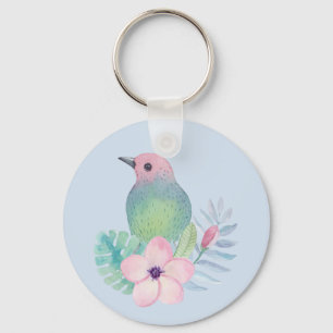 Watercolor Bird and Flower Key Ring