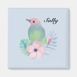 Watercolor Bird and Flower Magnet