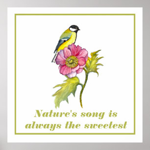 Watercolor Bird and Flower Poster