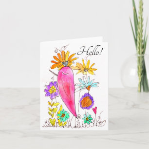 Watercolor Bird and Flowers Greeting Card