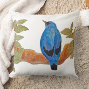 Watercolor Bird Blue Cuckooshrike Cushion