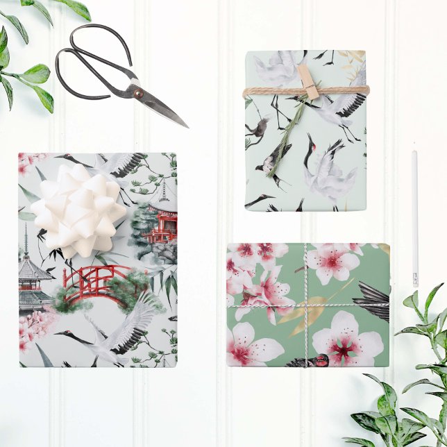 Watercolor Bird Botanical Japanese Nature Pattern Wrapping Paper Sheet (Creator Uploaded)
