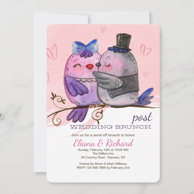Watercolor Bird Couple Invitation (Front)