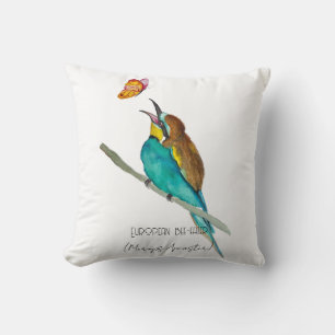 Watercolor bird (European bee-eater) Cushion