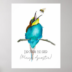 Watercolor bird (European bee-eater) Poster