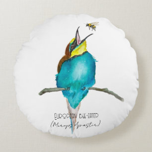 Watercolor bird (European bee-eater) Round Cushion
