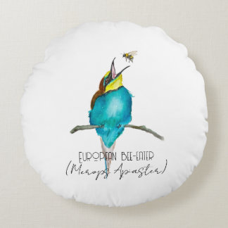 Watercolor bird (European bee-eater) Round Cushion