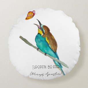 Watercolor bird (European bee-eater) Round Cushion