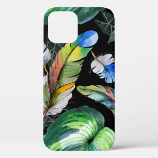 Watercolor bird feather pattern from wing. Aquarel iPhone 12 Case