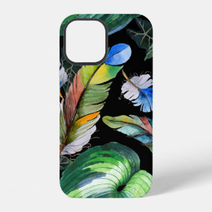 Watercolor bird feather pattern from wing. Aquarel iPhone 12 Case
