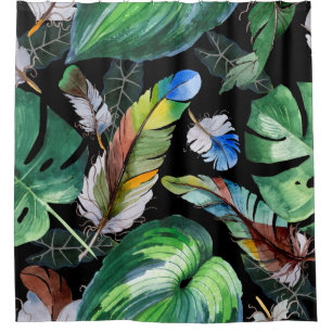 Watercolor bird feather pattern from wing. Aquarel Shower Curtain