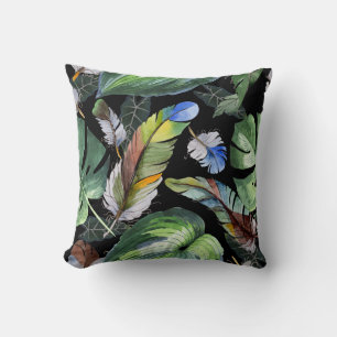 Watercolor bird feathers, decorative pattern. cushion